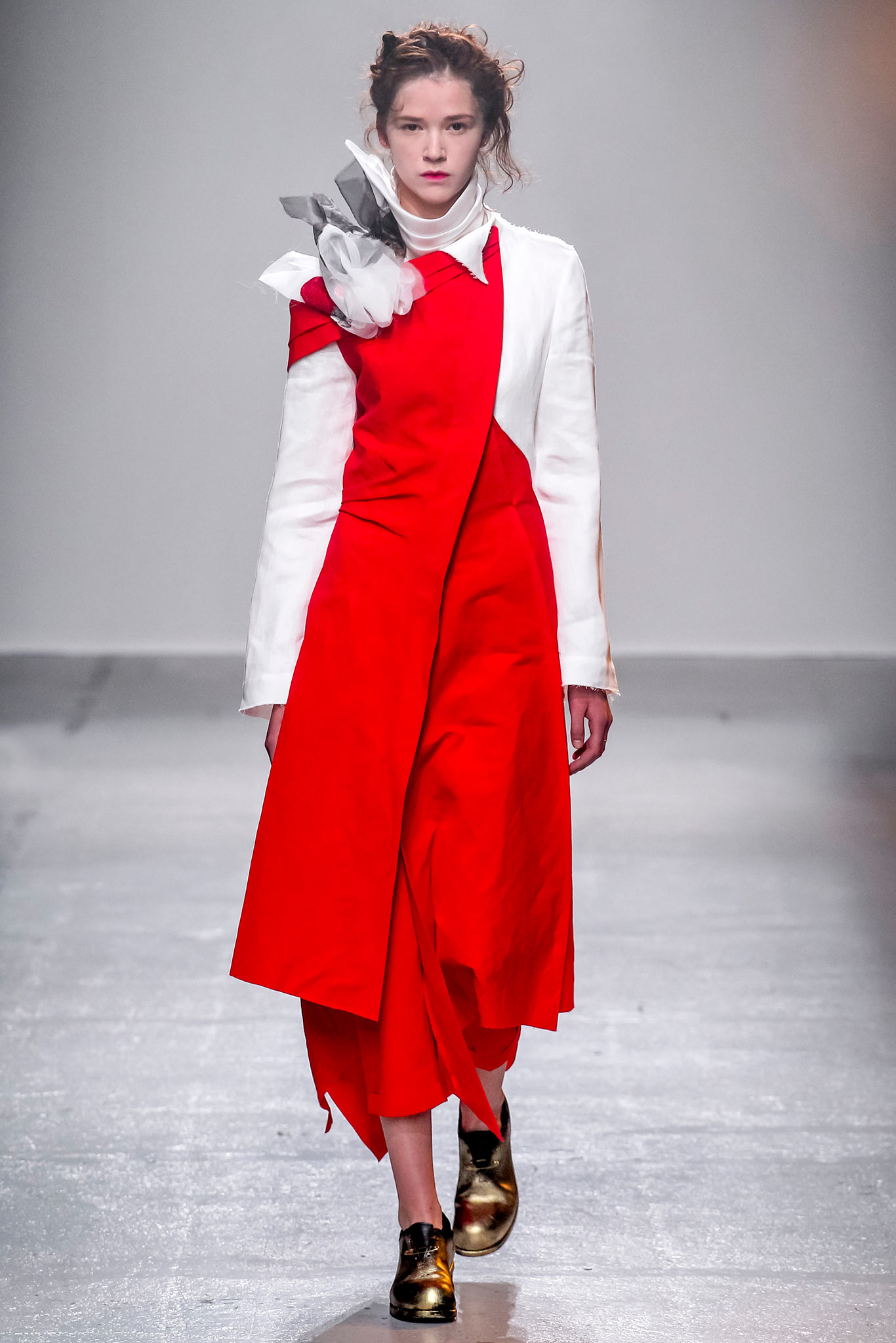red and white asymmetric dress