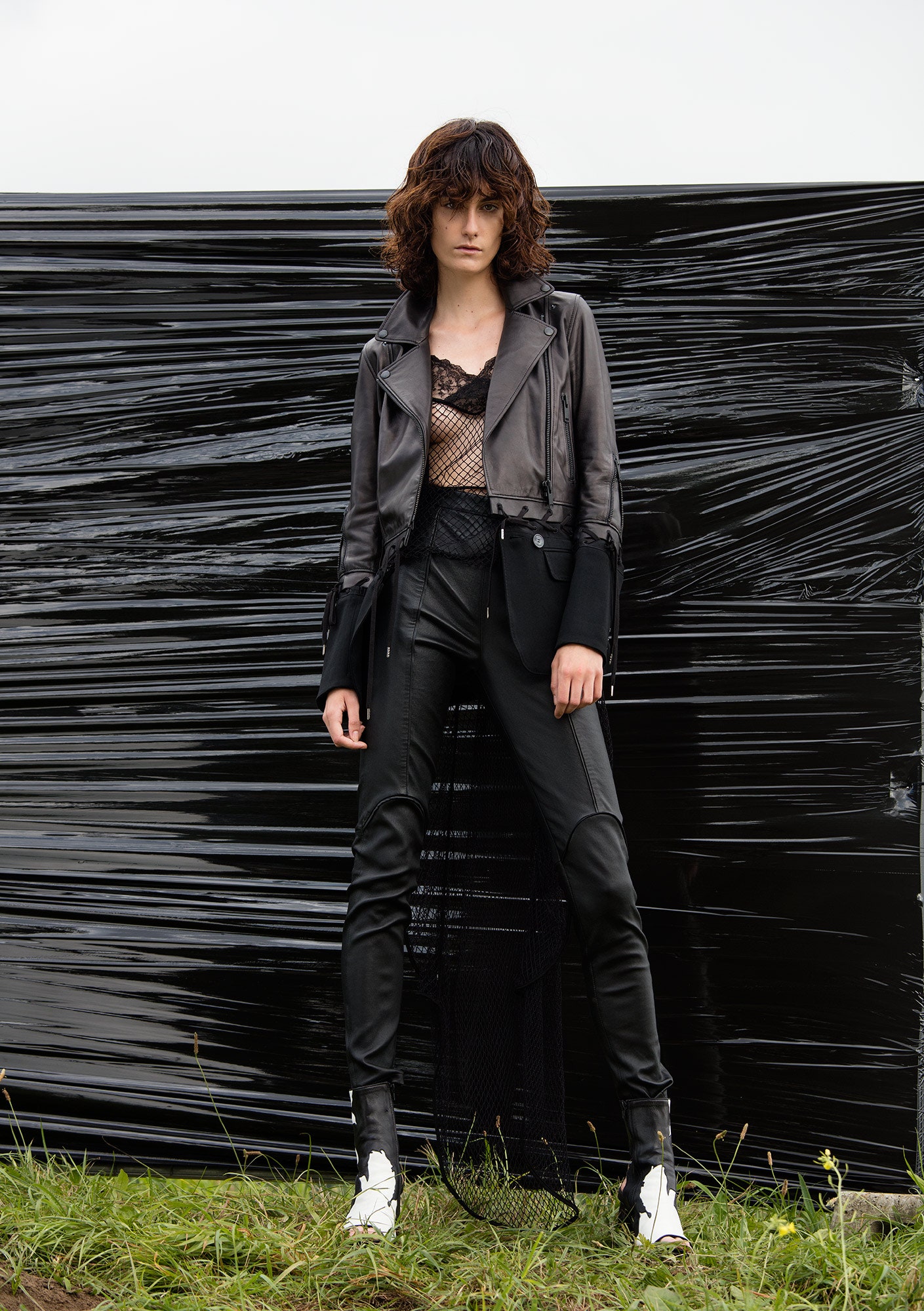 black mesh sleeveless v-neck fitted sheer top