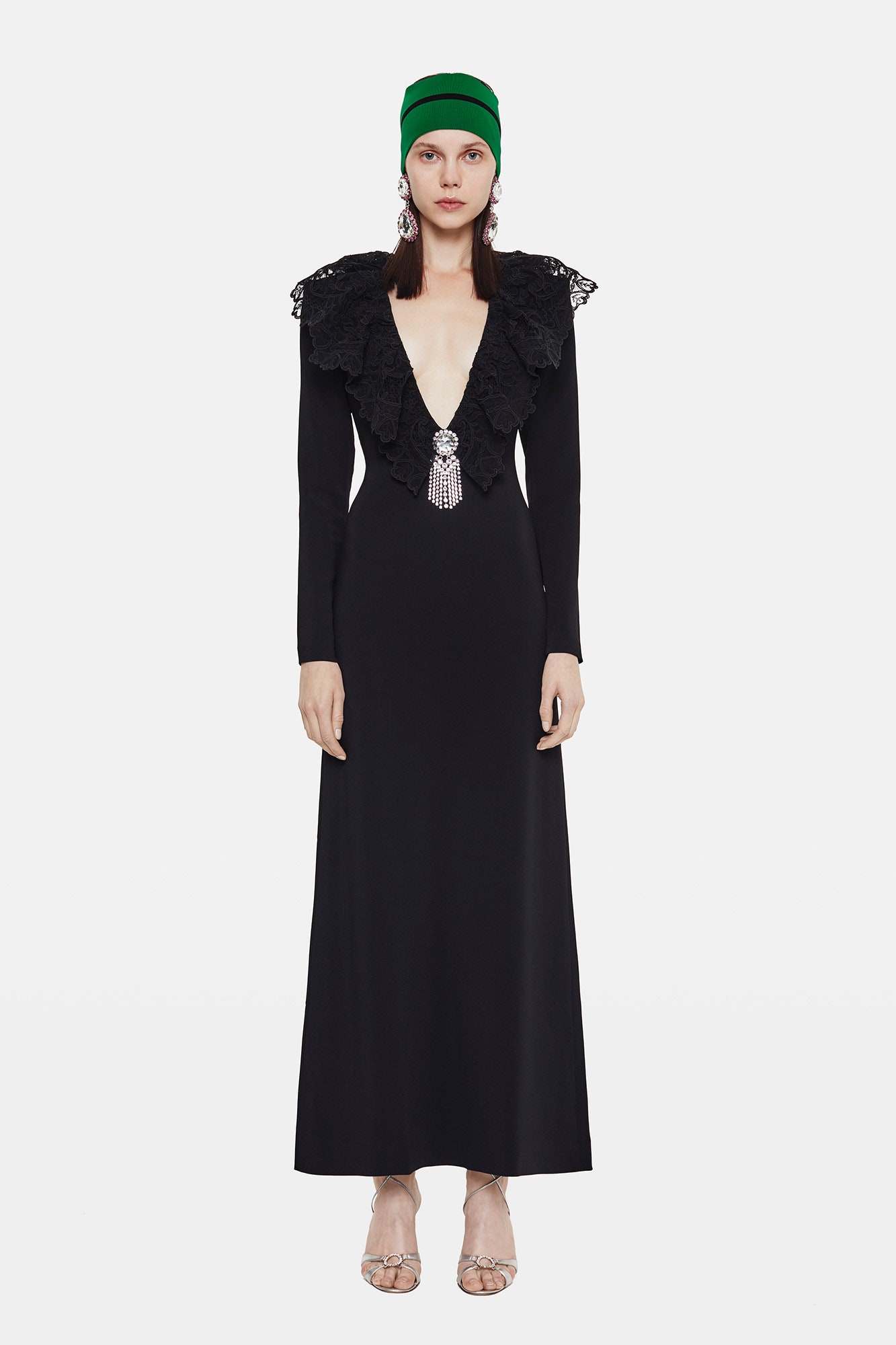black silk fitted gown