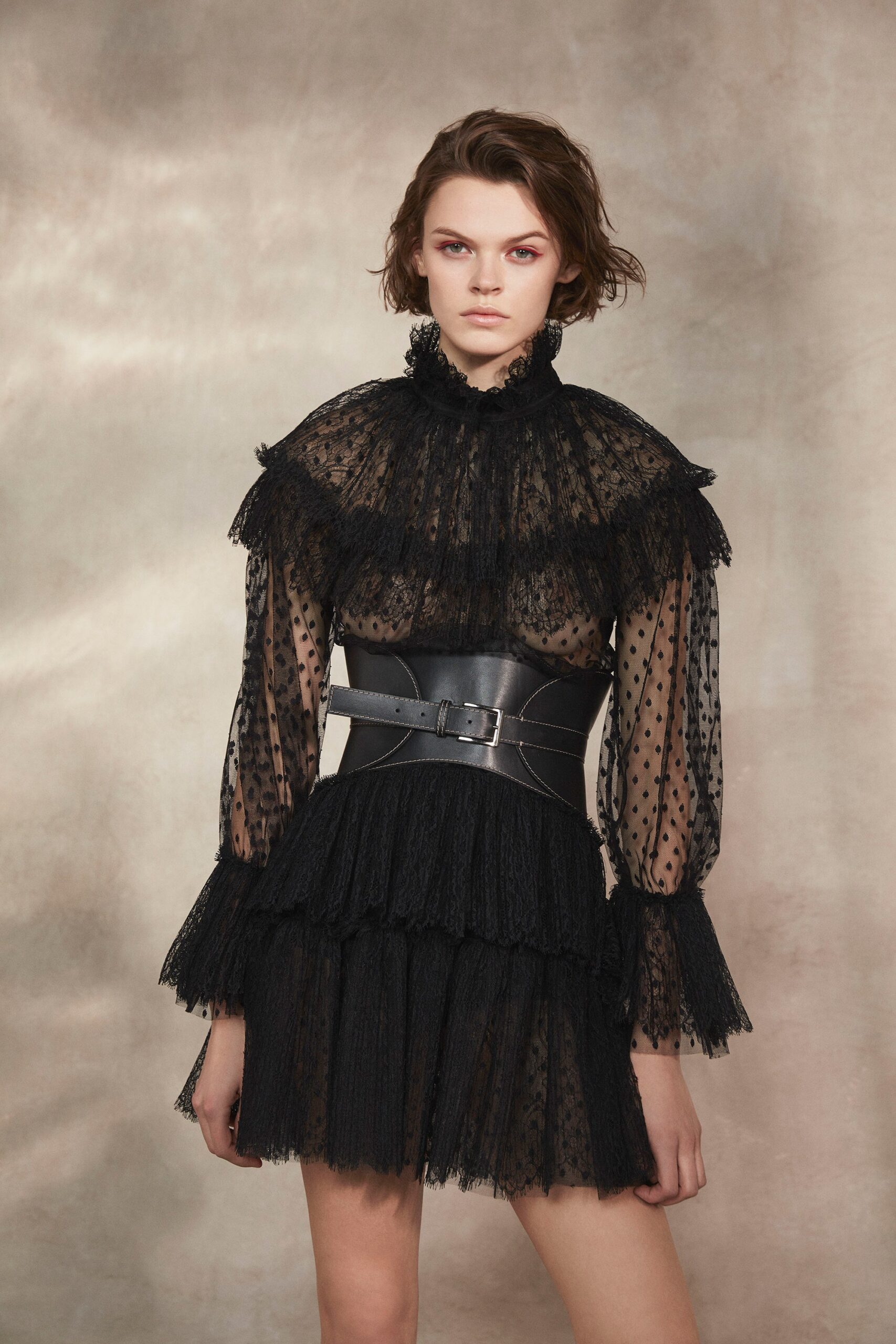 black lace mini dress with belt