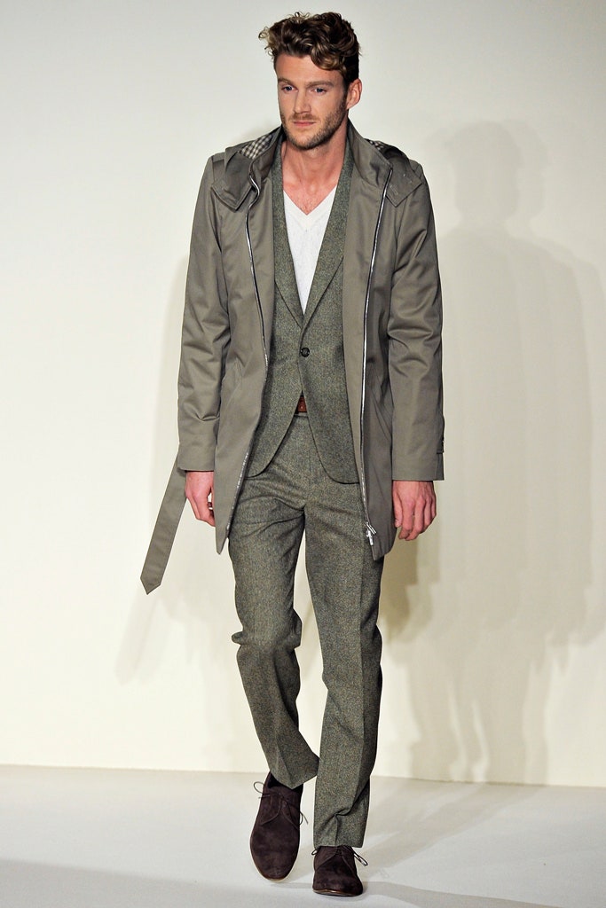 gray coat and tailored suit
