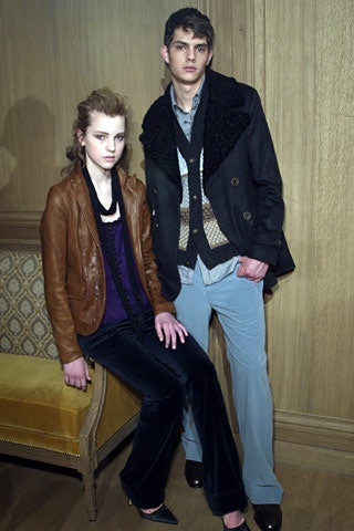 brown leather jacket with purple top