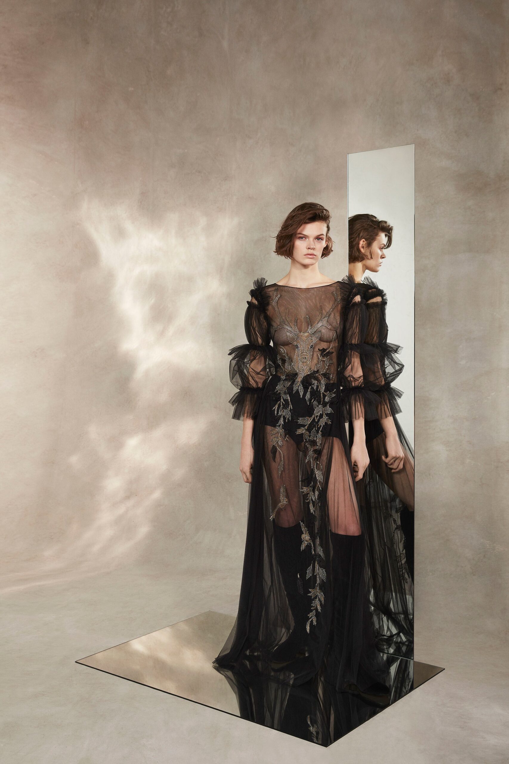 black sheer embroidered gown