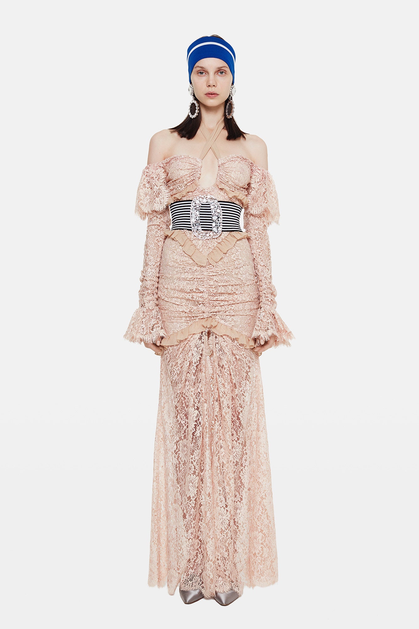 fitted pink lace gown