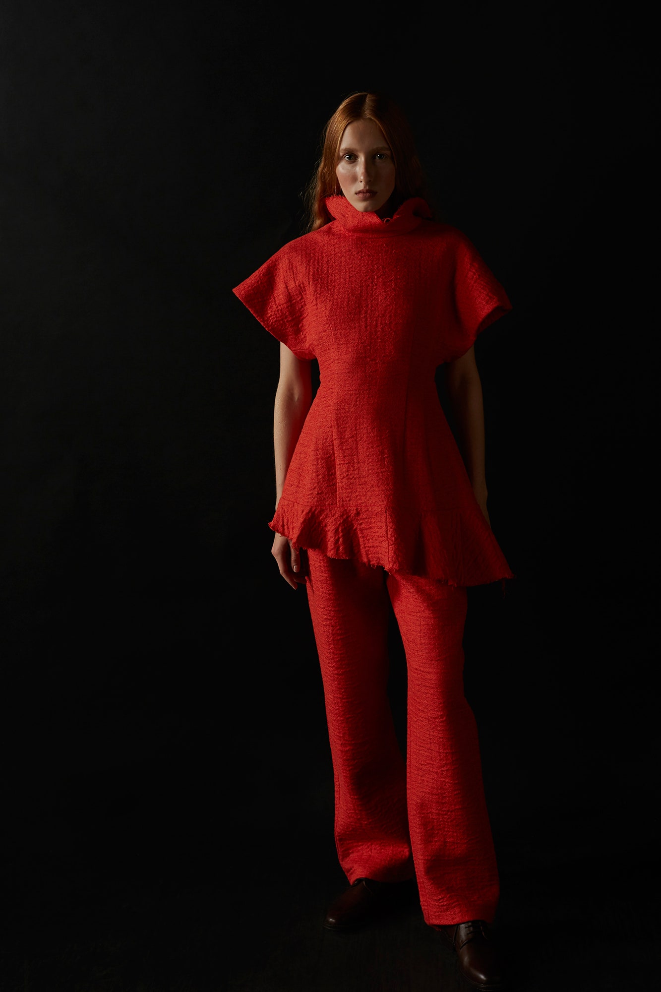 red flared top and pants