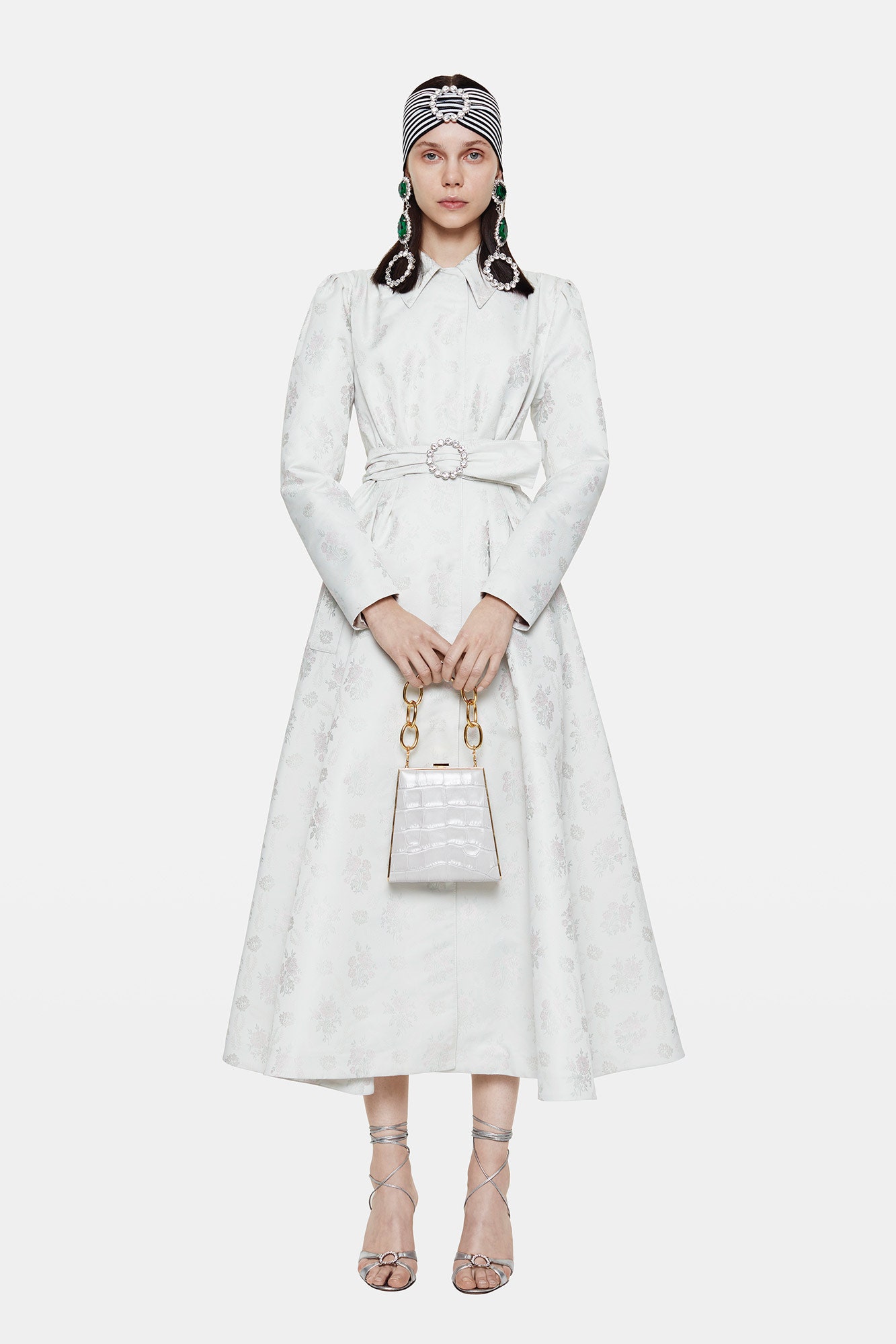 white silk belted midi dress