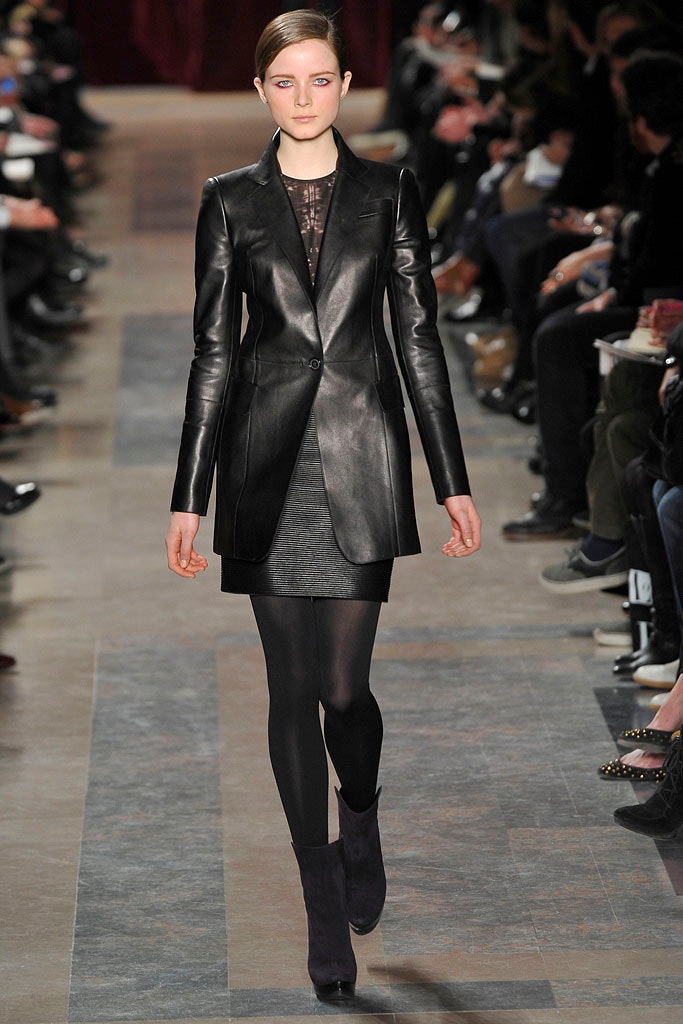 black leather fitted blazer and skirt