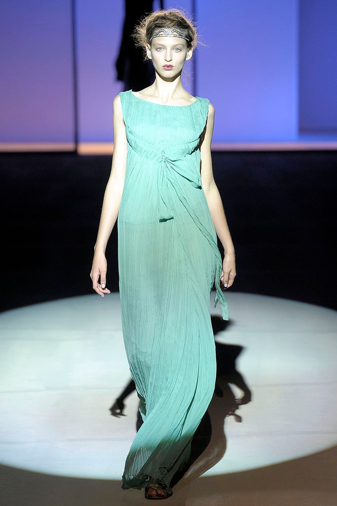 green pleated maxi dress