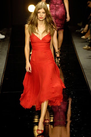 fitted red silk midi dress