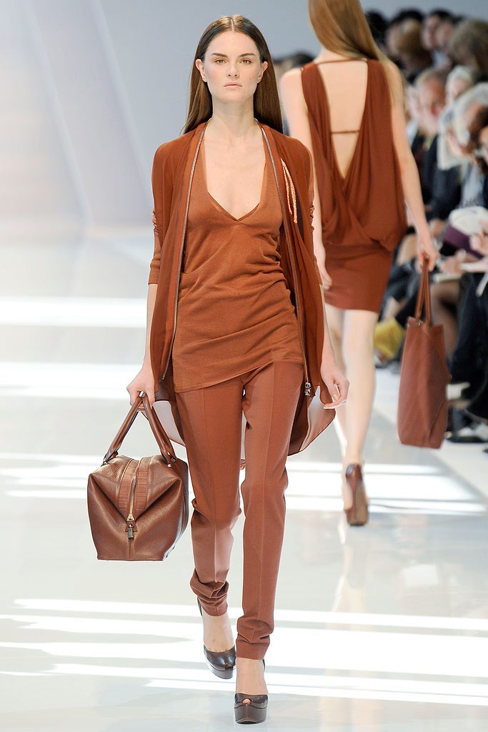 brown fitted top and pants