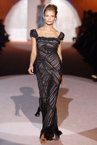 black silk off-shoulder gown