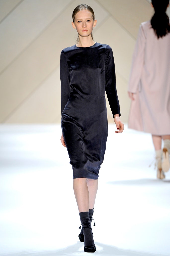 black silk long-sleeve dress