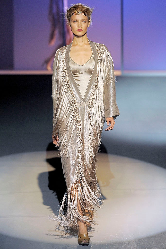 gold silk fringed dress and coat