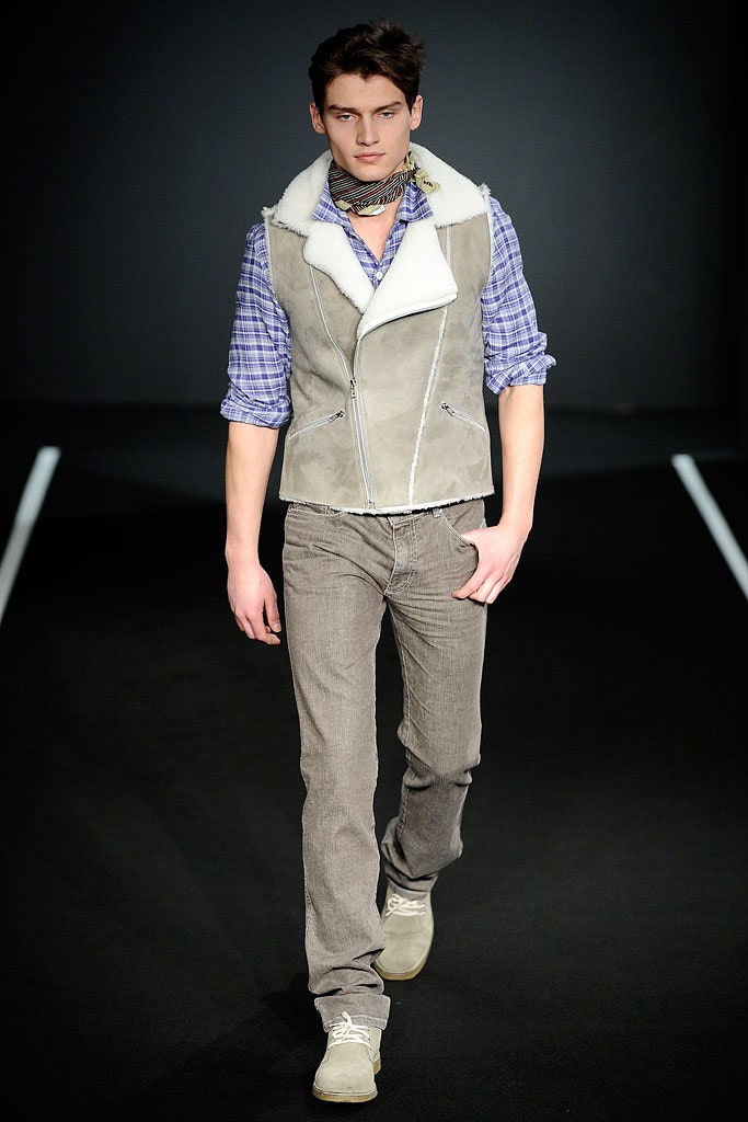 gray suede vest with checked shirt