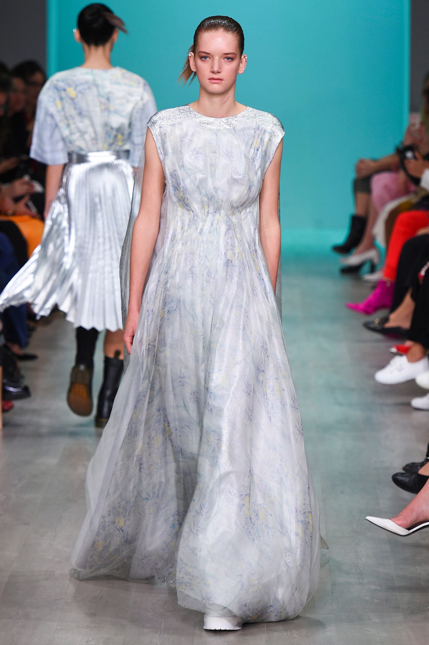 white silk flowing gown