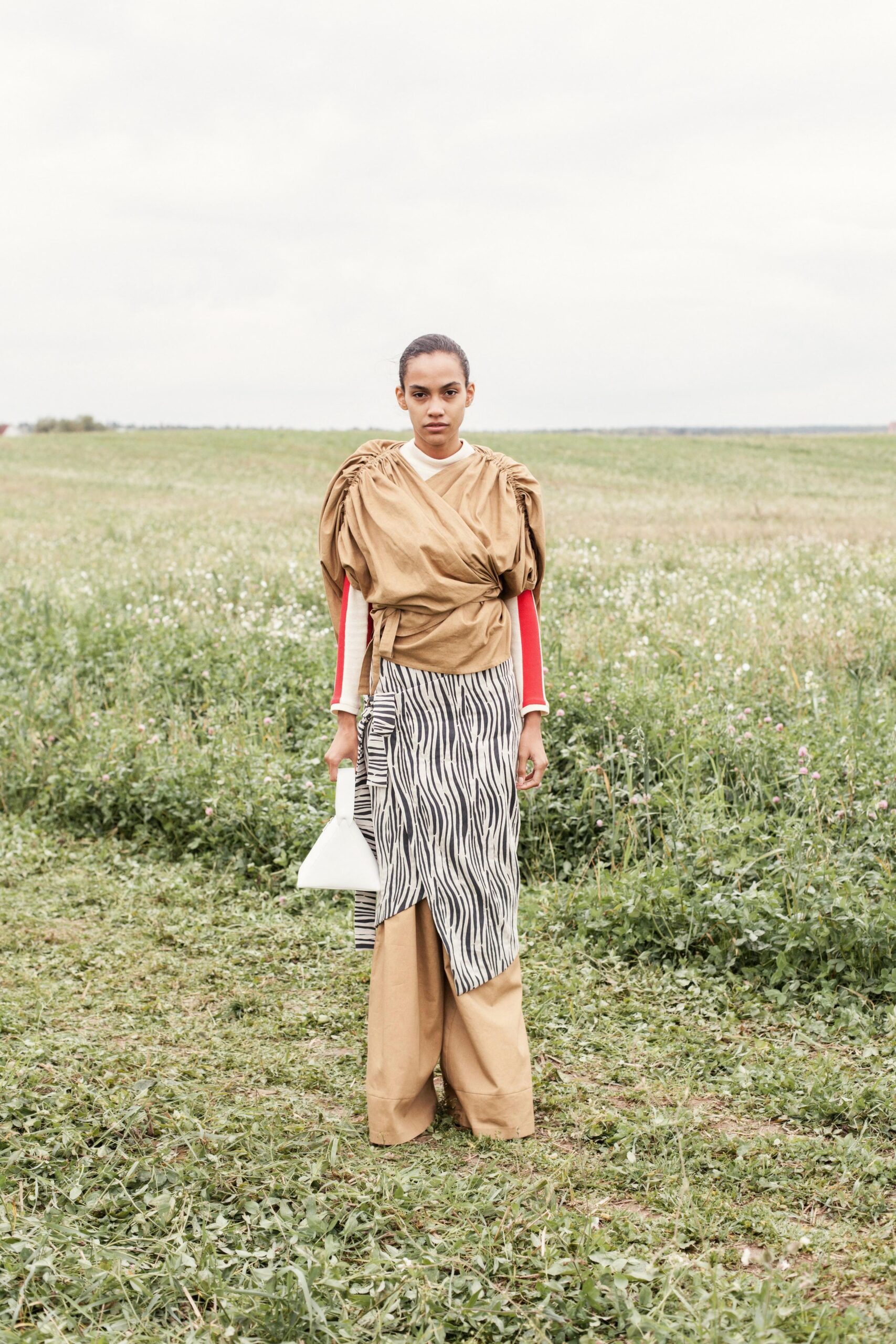 beige relaxed top with wide-leg pants