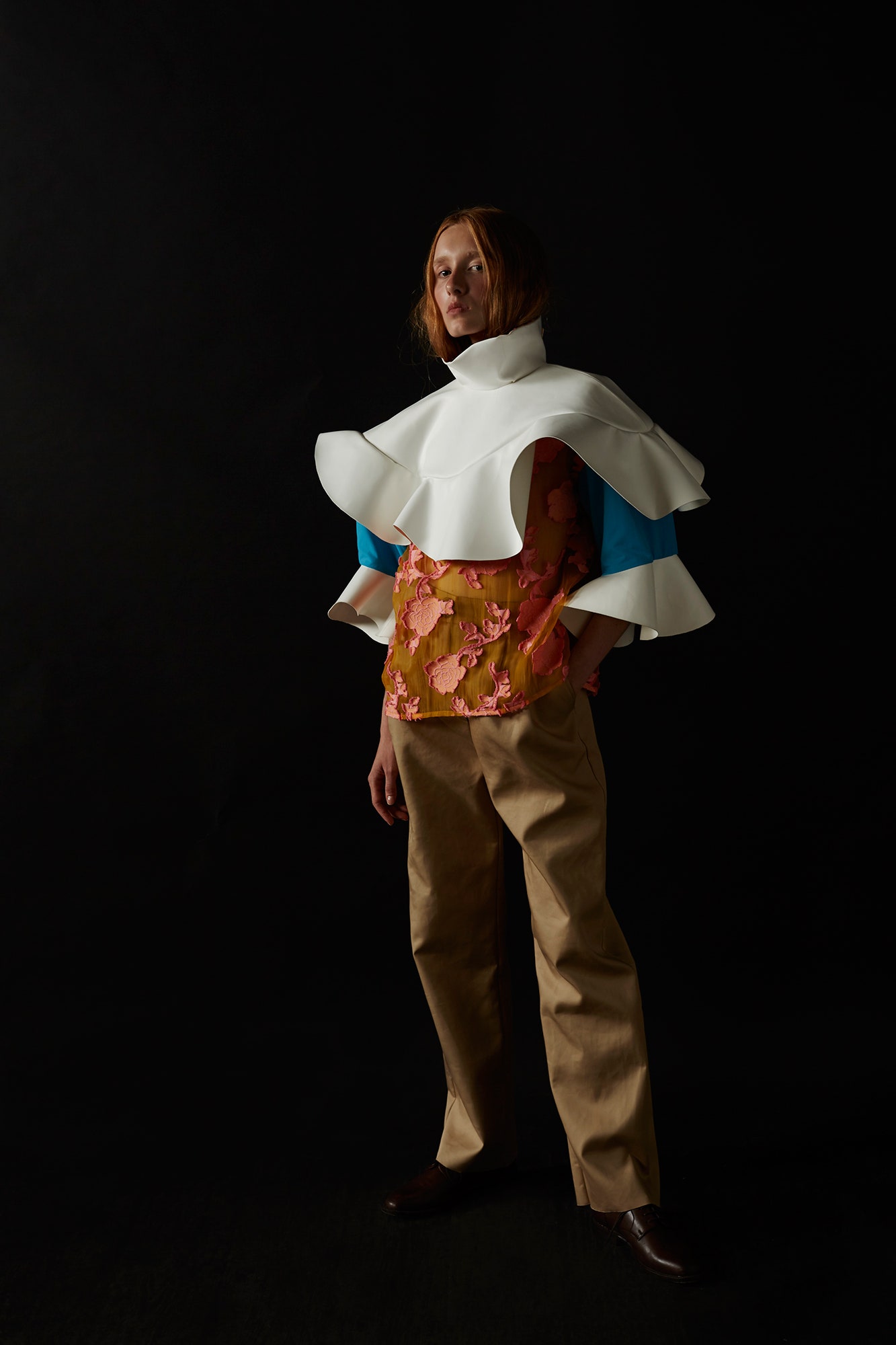 floral top with structured cape