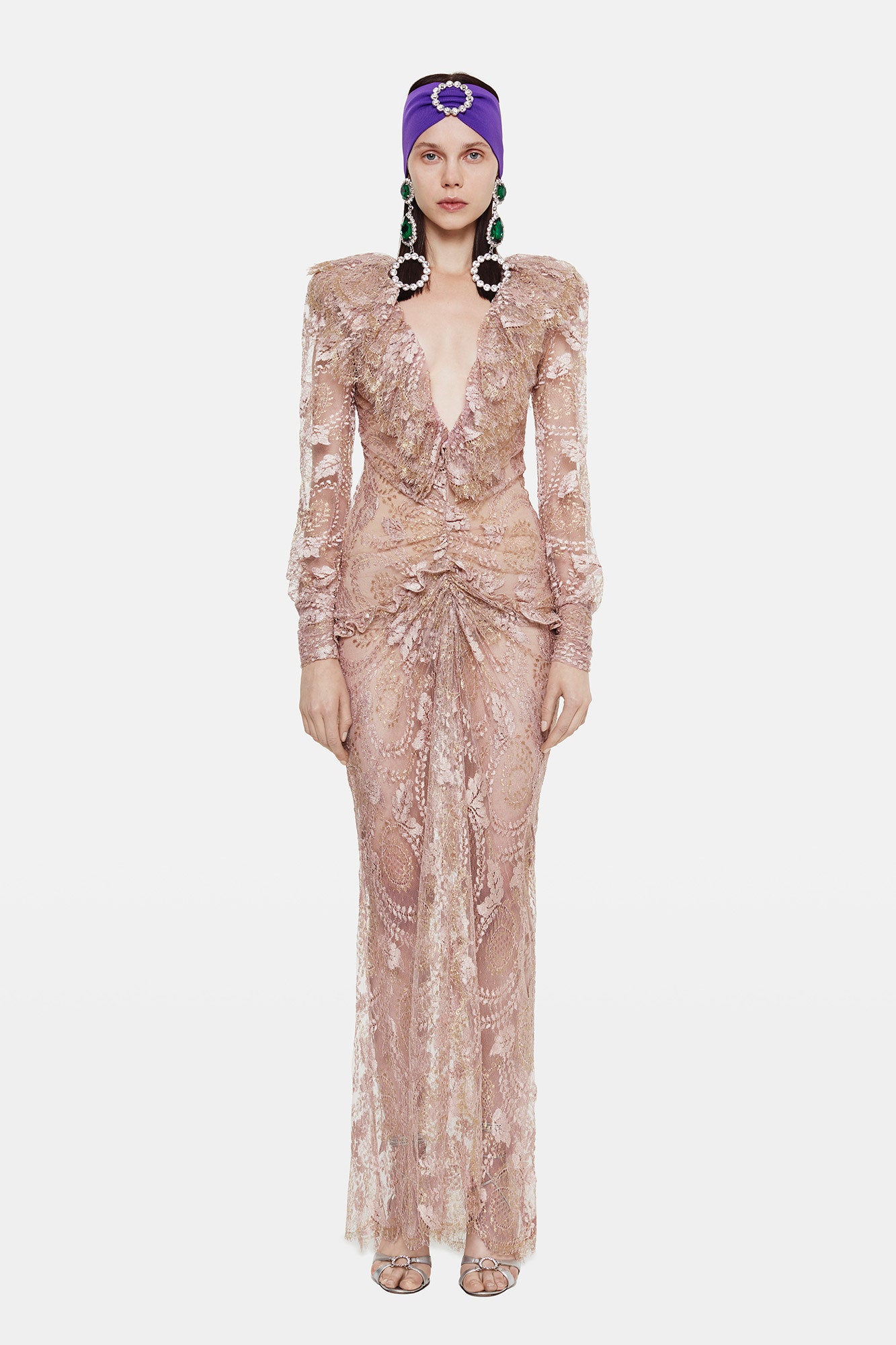 fitted pink lace gown