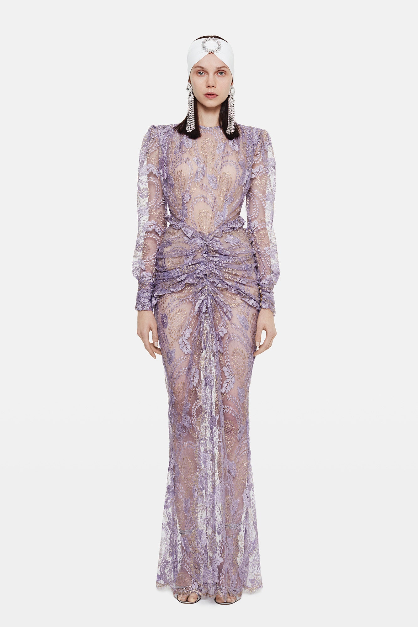 purple lace fitted gown