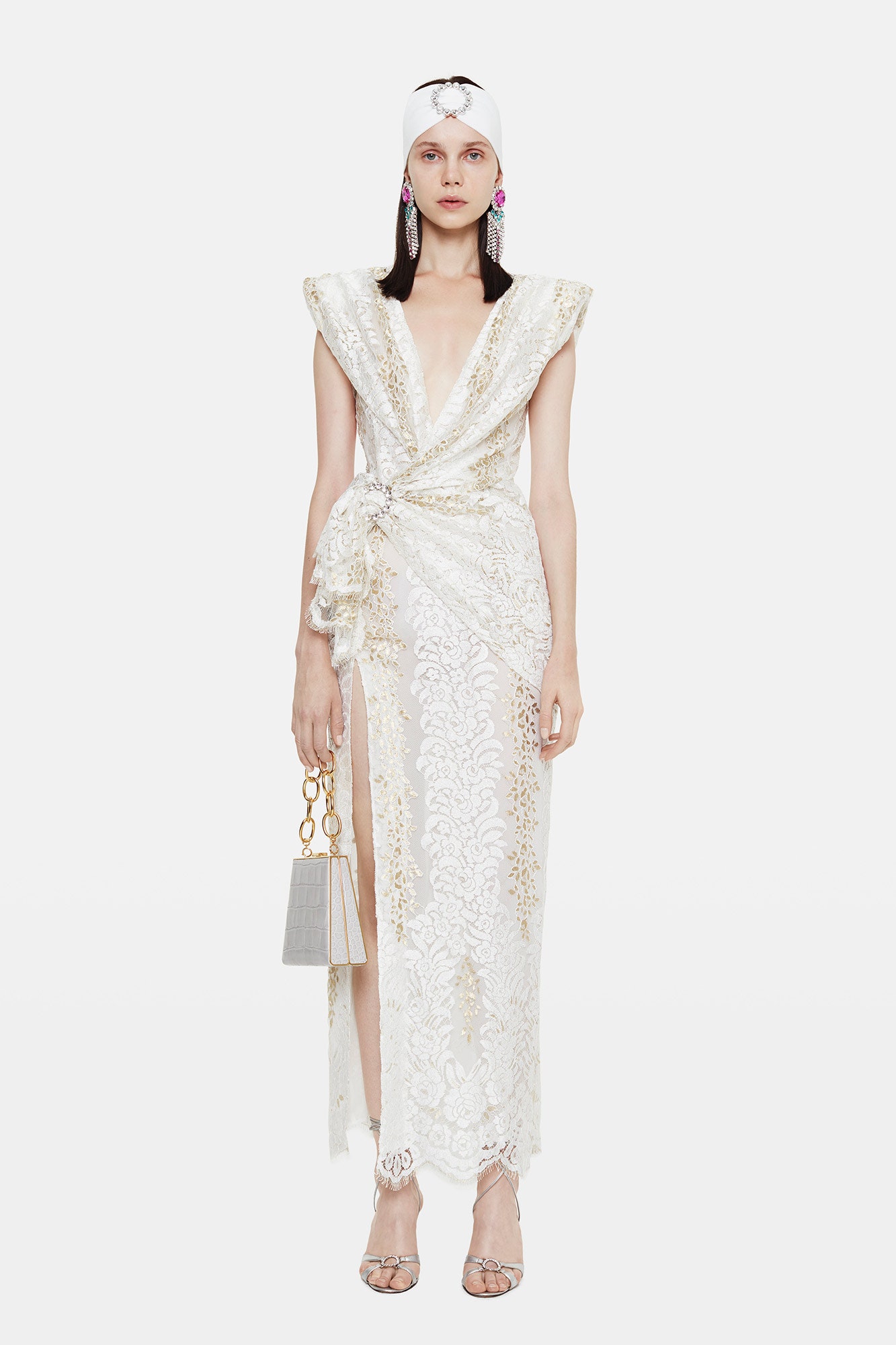 white lace fitted gown