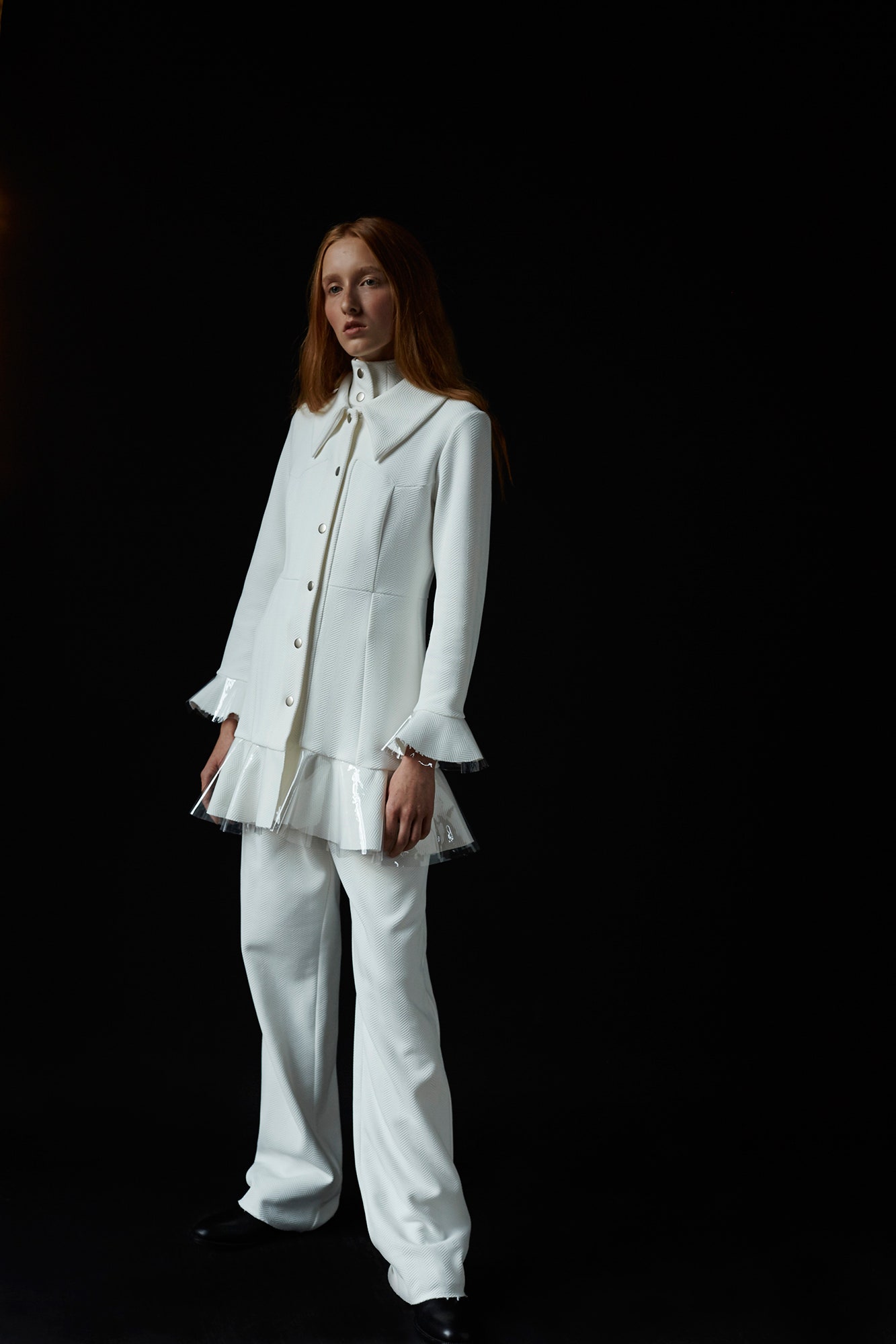 white fitted dress with ruffles