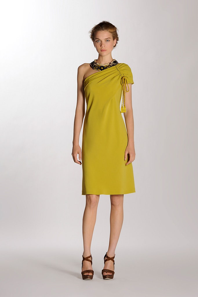 fitted yellow asymmetric dress