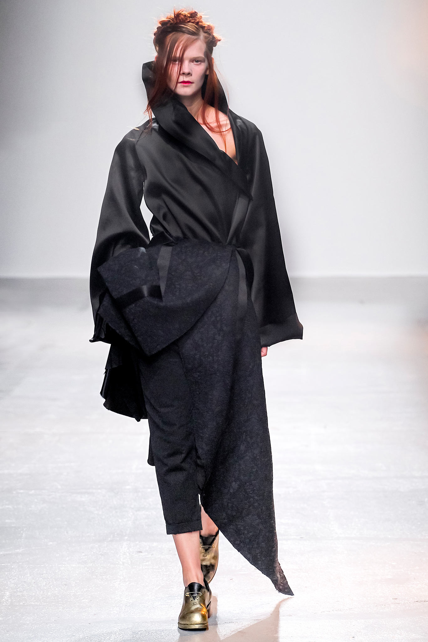 black silk draped dress