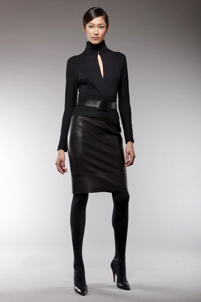 black wool long-sleeve high-neck fitted top