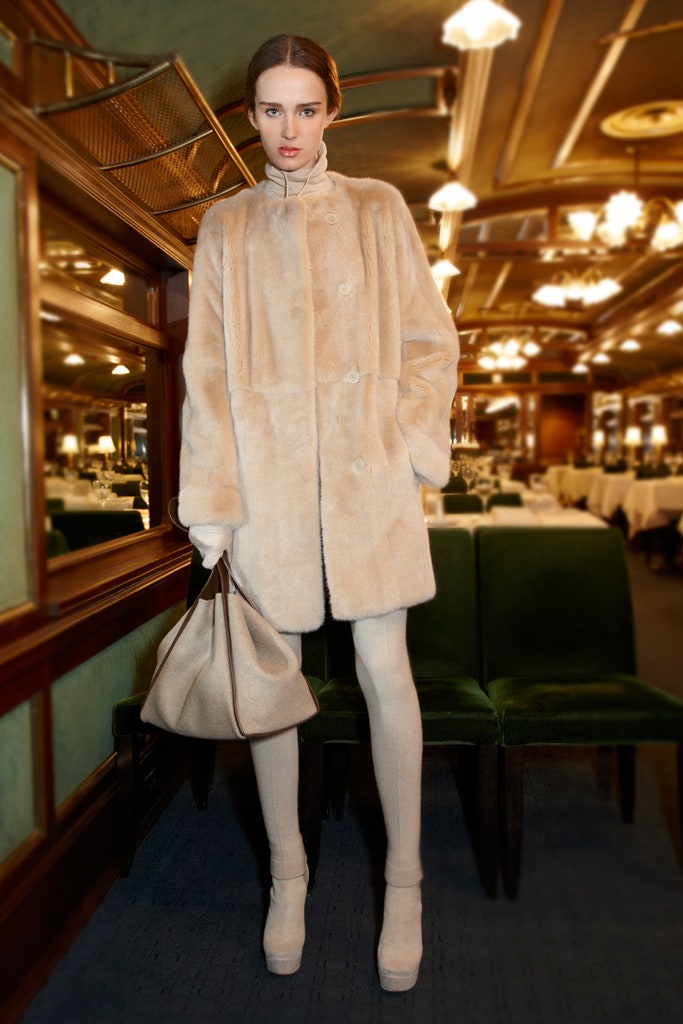 beige faux-fur oversized coat