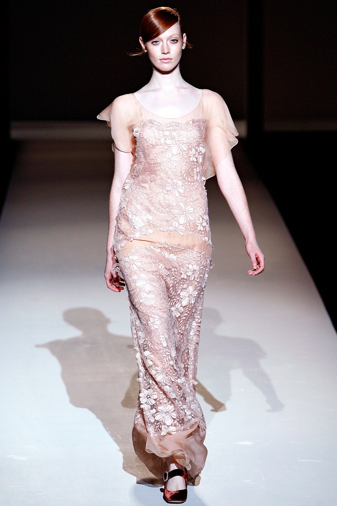 beige silk embroidered gown