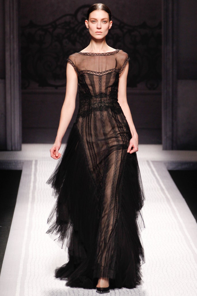 black sheer tulle gown