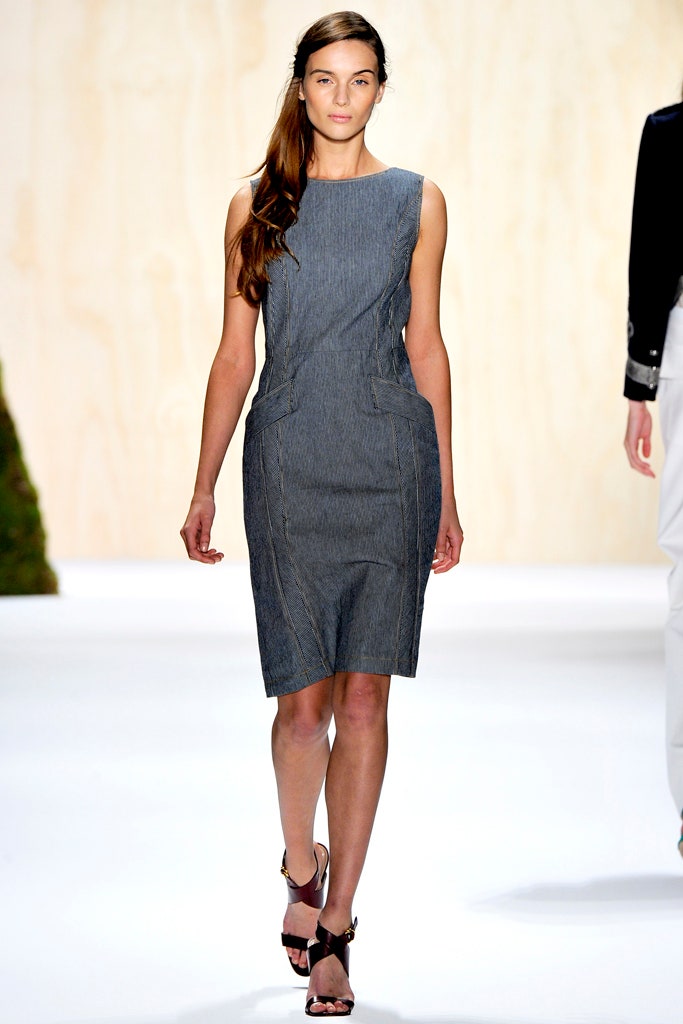 fitted blue denim dress