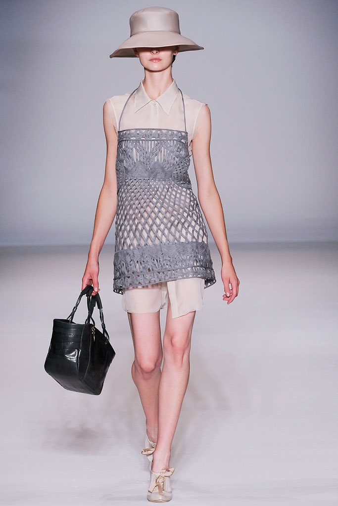 gray cotton sleeveless collared fitted layered pleated dress