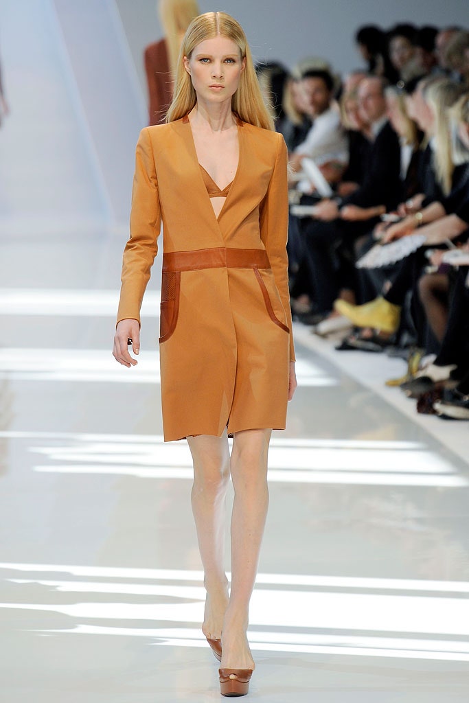 brown leather fitted dress