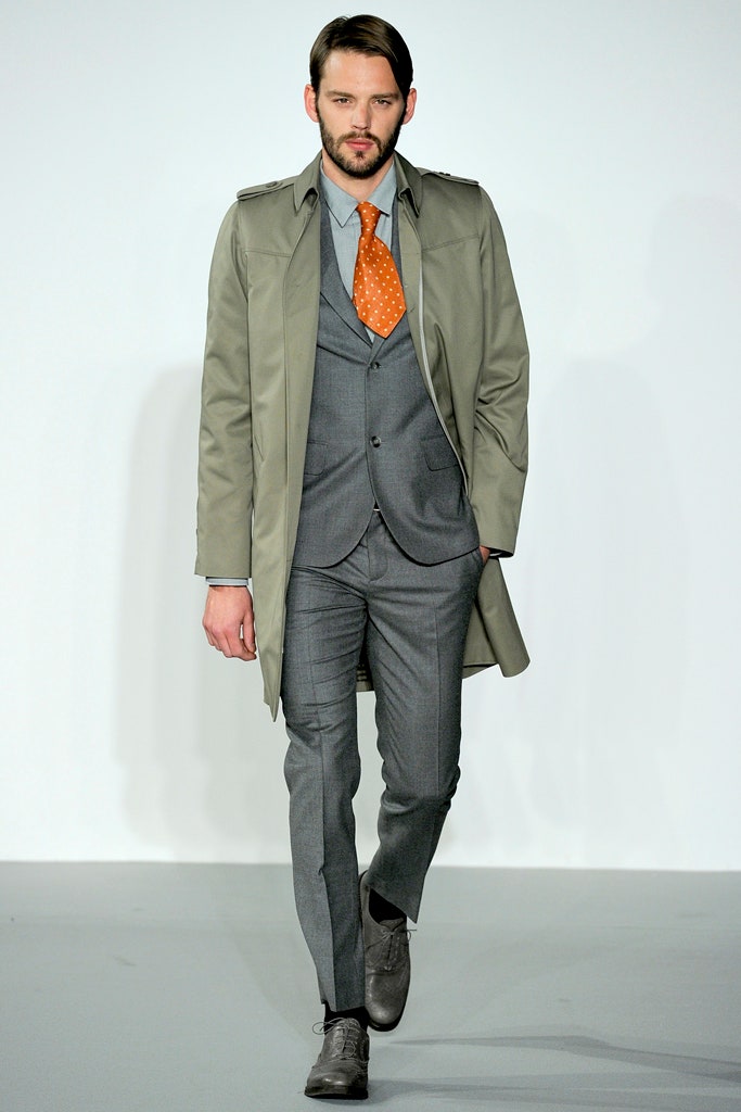 gray trench coat and suit