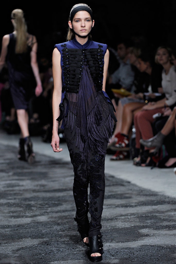 black and blue fringed jumpsuit