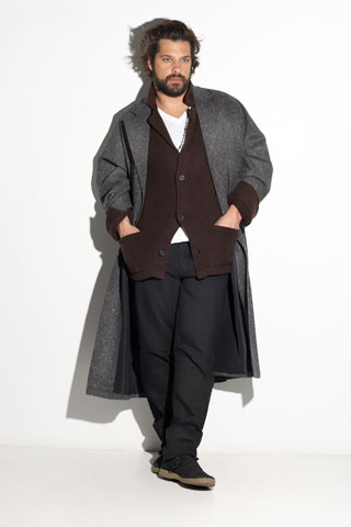 gray wool coat with brown sweater