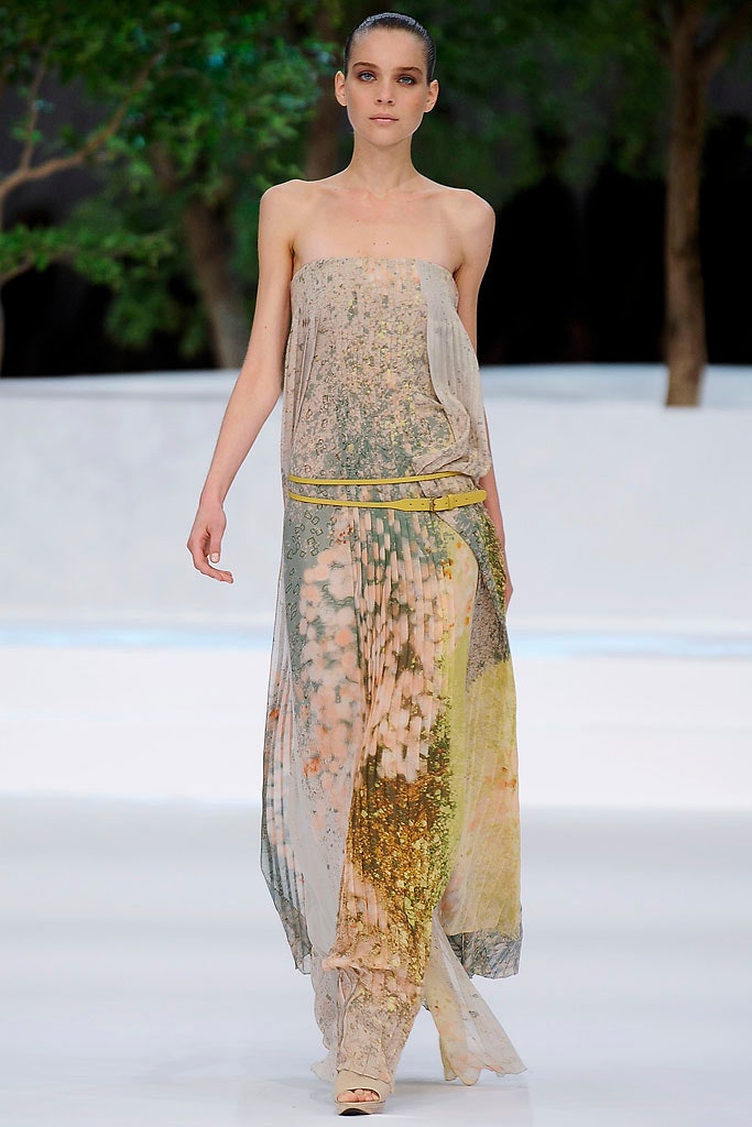 multi-colored silk strapless gown