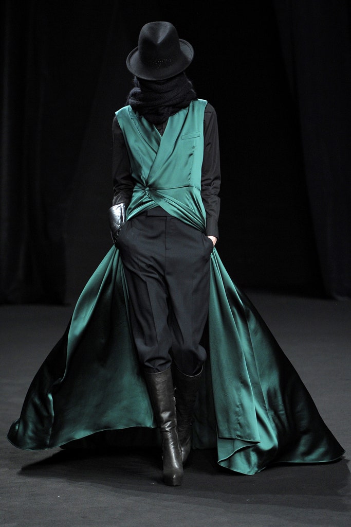 green silk draped maxi dress