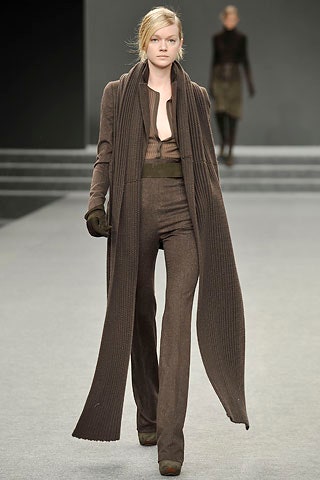 brown fitted jumpsuit with scarf