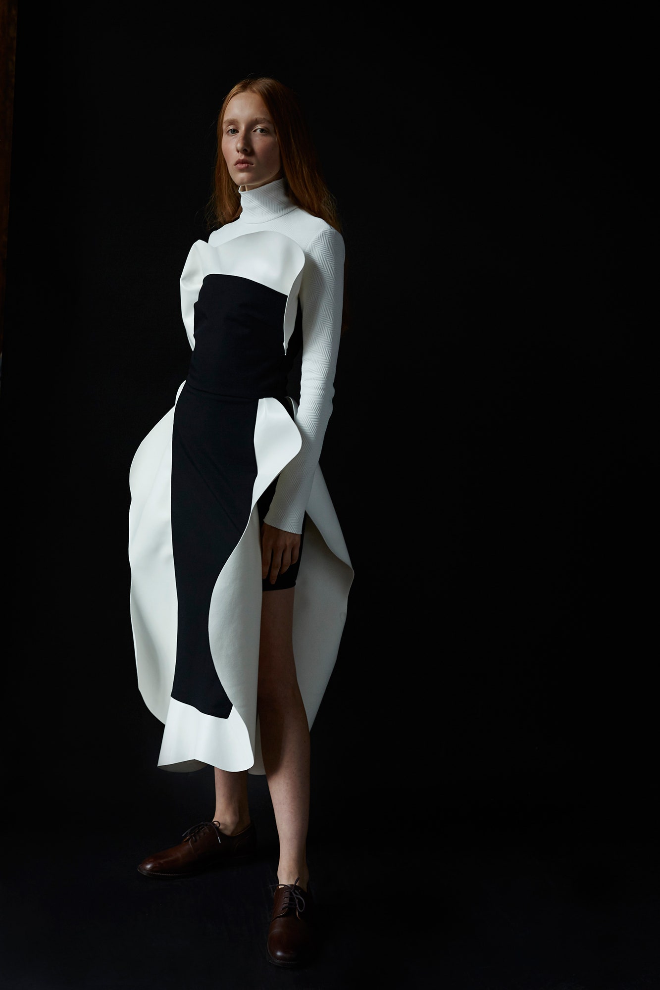 fitted black and white asymmetric dress