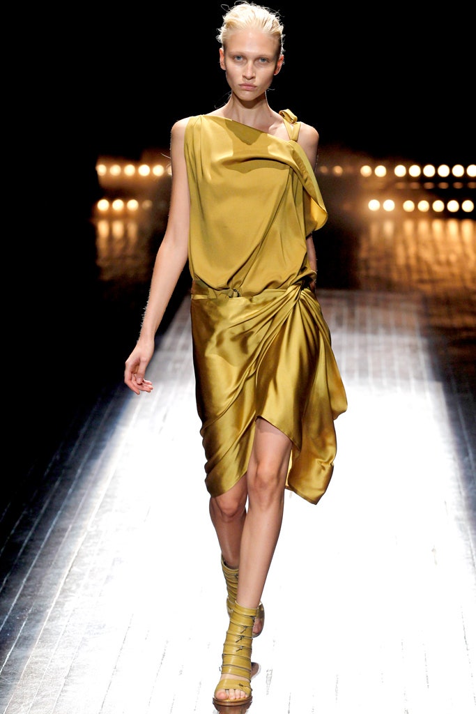 fitted yellow silk dress