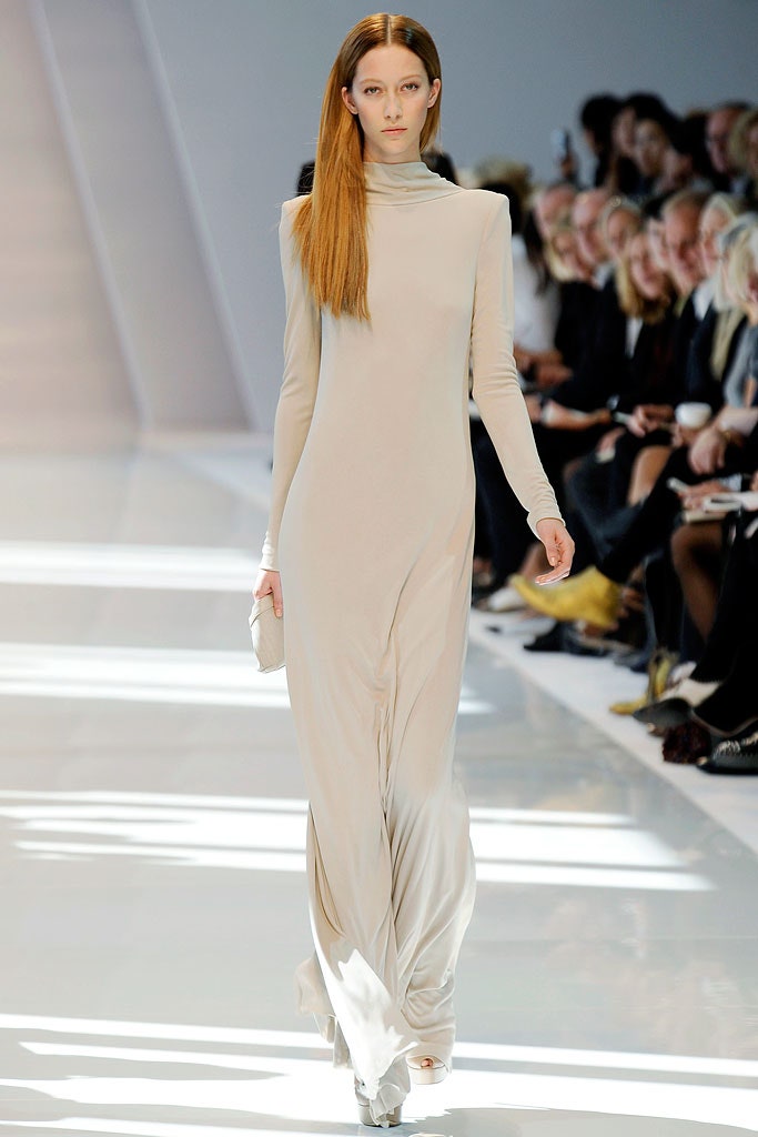 beige silk fitted gown