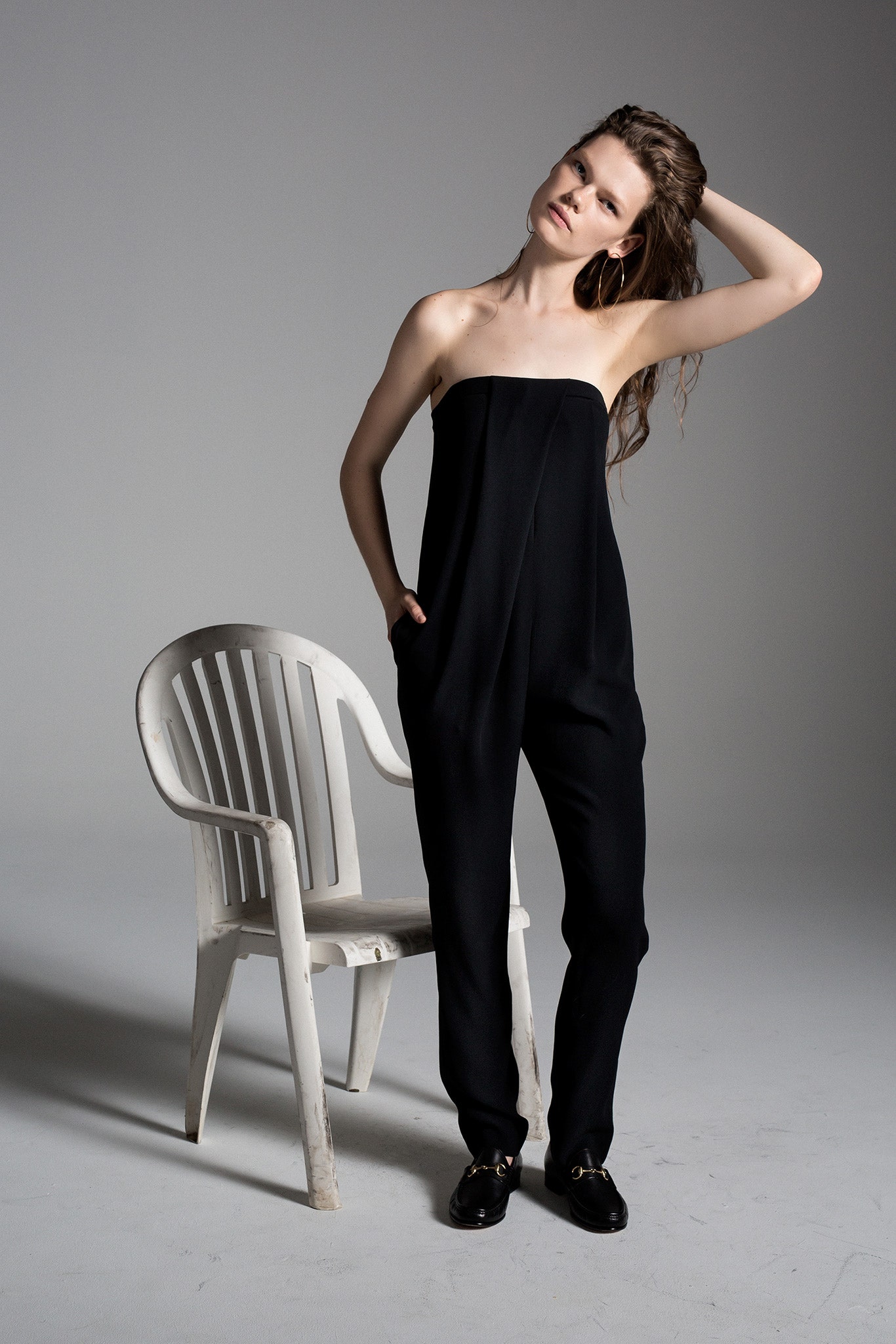 black strapless fitted jumpsuit