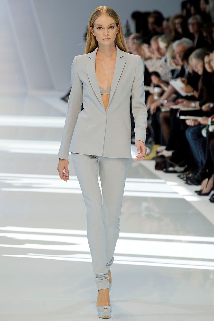 gray cotton long-sleeve v-neck tailored buttoned suit