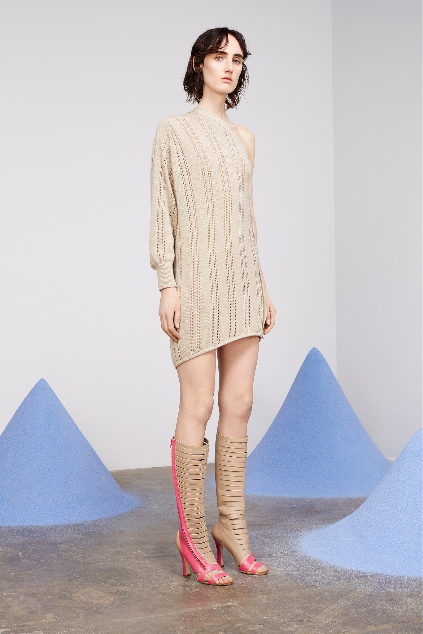 beige ribbed asymmetric dress