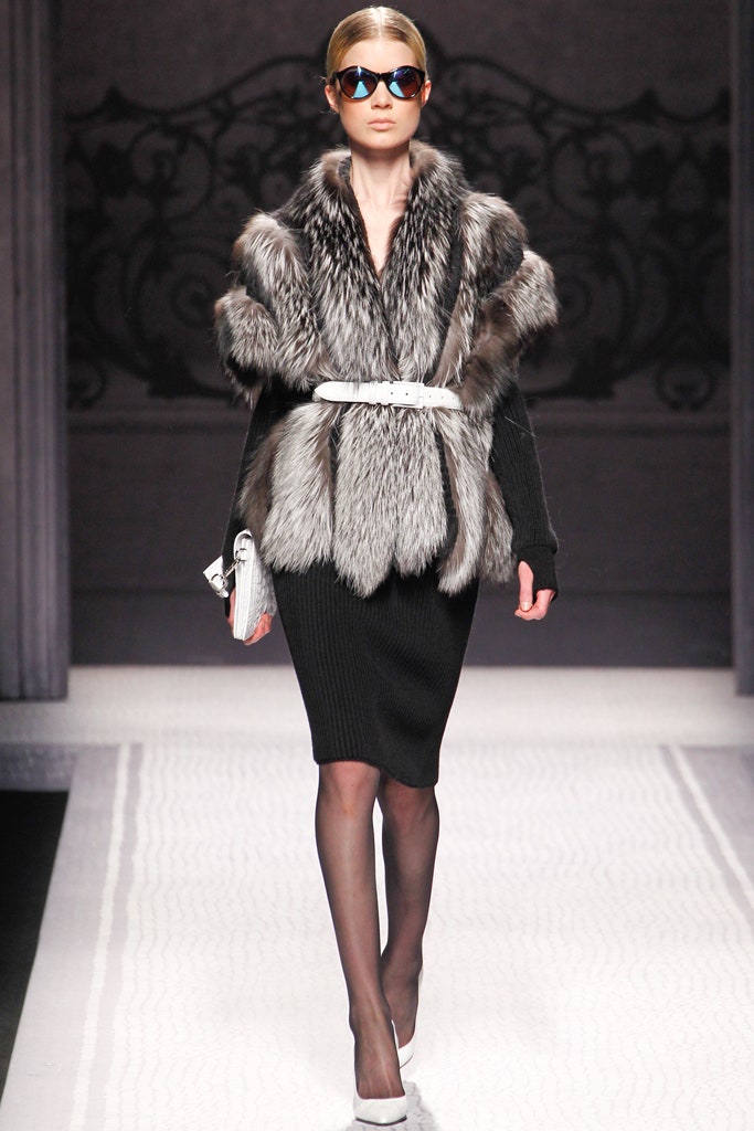 gray fur oversized layered coat