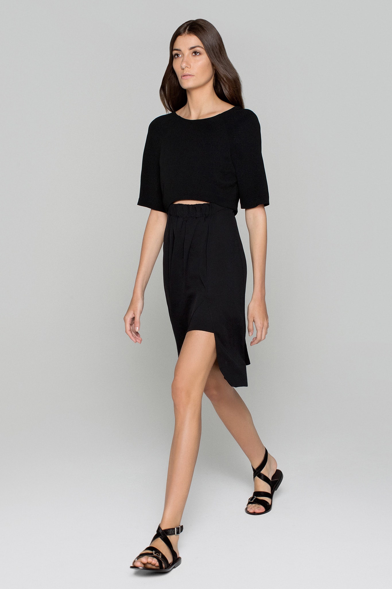 black fitted top and skirt