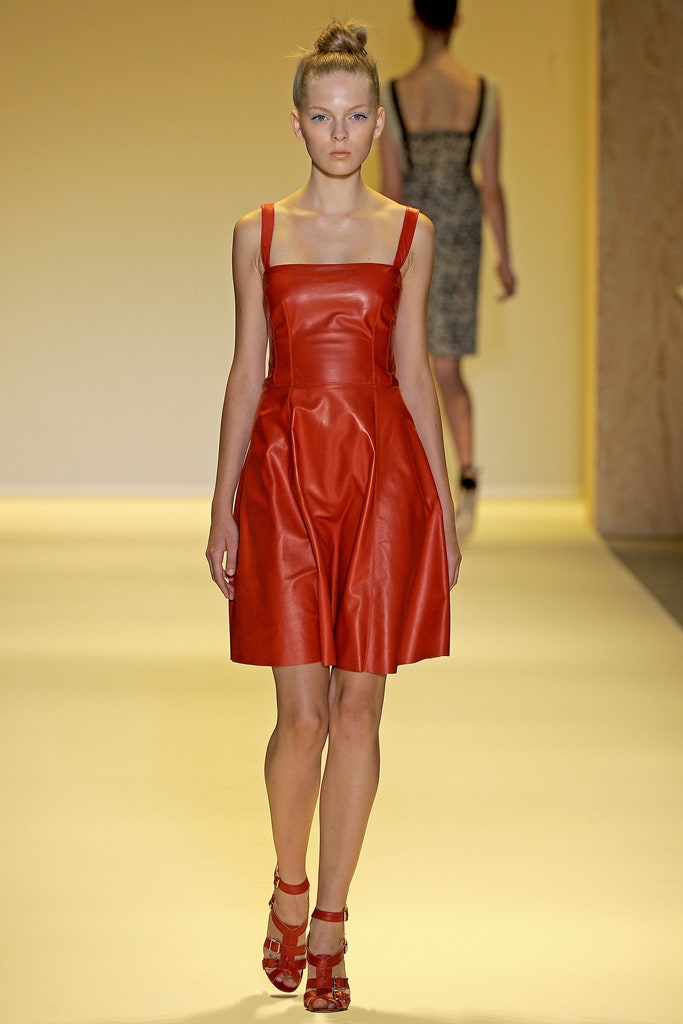 red leather sleeveless dress