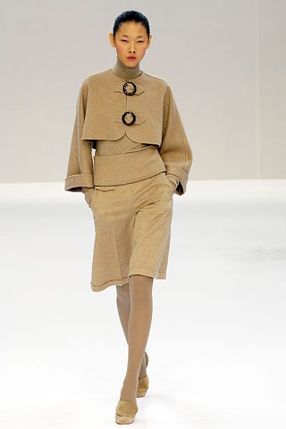 beige wool long-sleeve collared relaxed buttoned cape